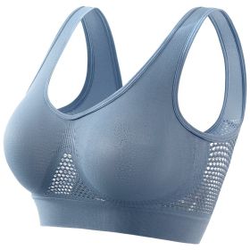 Plus Size Women's Small Chest Push-up Workout Running Yoga (Option: Blue With Chest Pad-M)