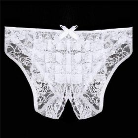 Sexy Lingerie Cut Out Underpants Briefs Lace See Through (Option: White-XXXL)