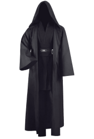 Adult Tunic Costume For Jedi Outfit Skywalker Halloween Cosplay Costume Hooded Robe Cloak Full Set Uniform Three Versions (Color: black, size: 2XL)